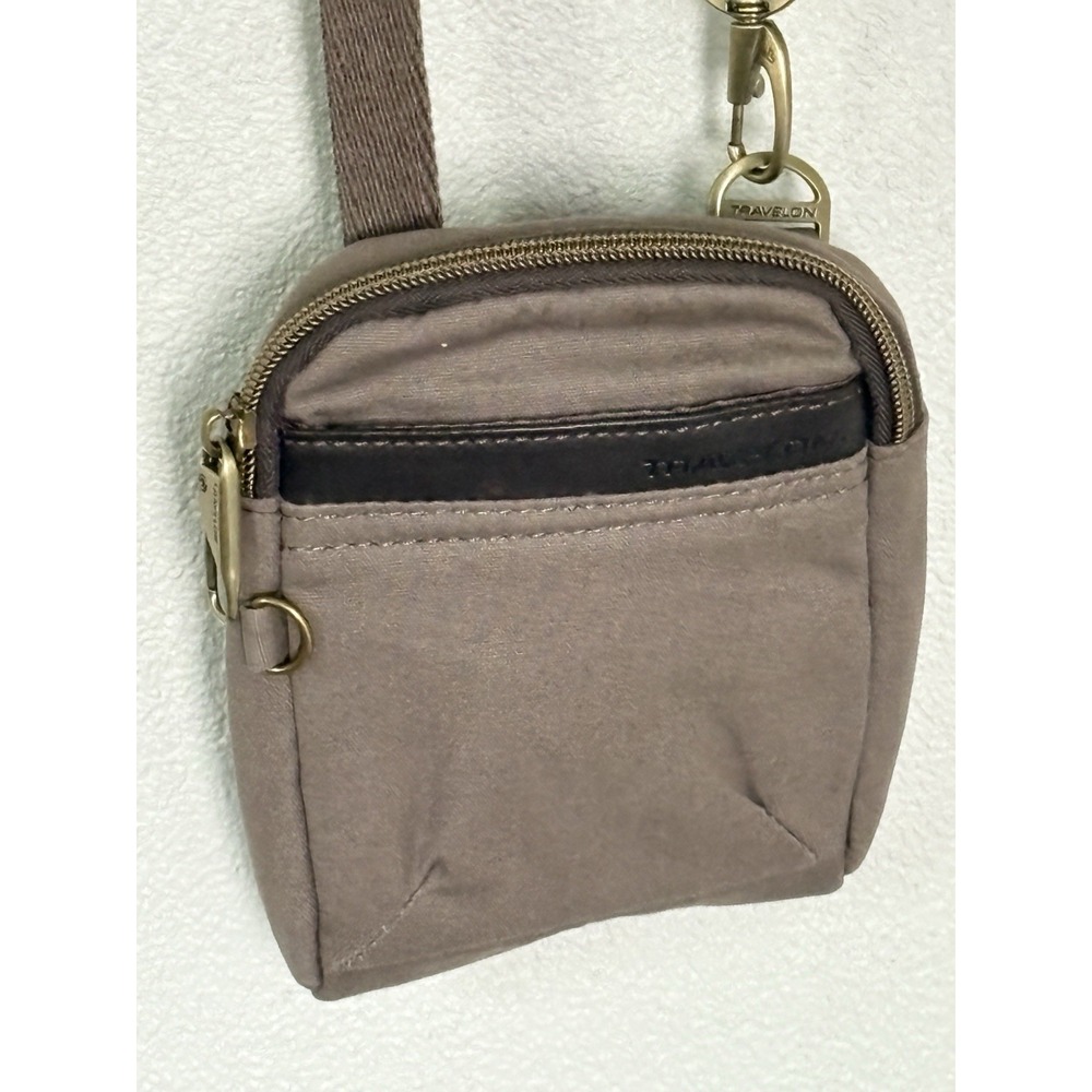 *TRAVELON Mini Canvas Brown Crossbody Convertible Sling Bag Phone Case CC RFID